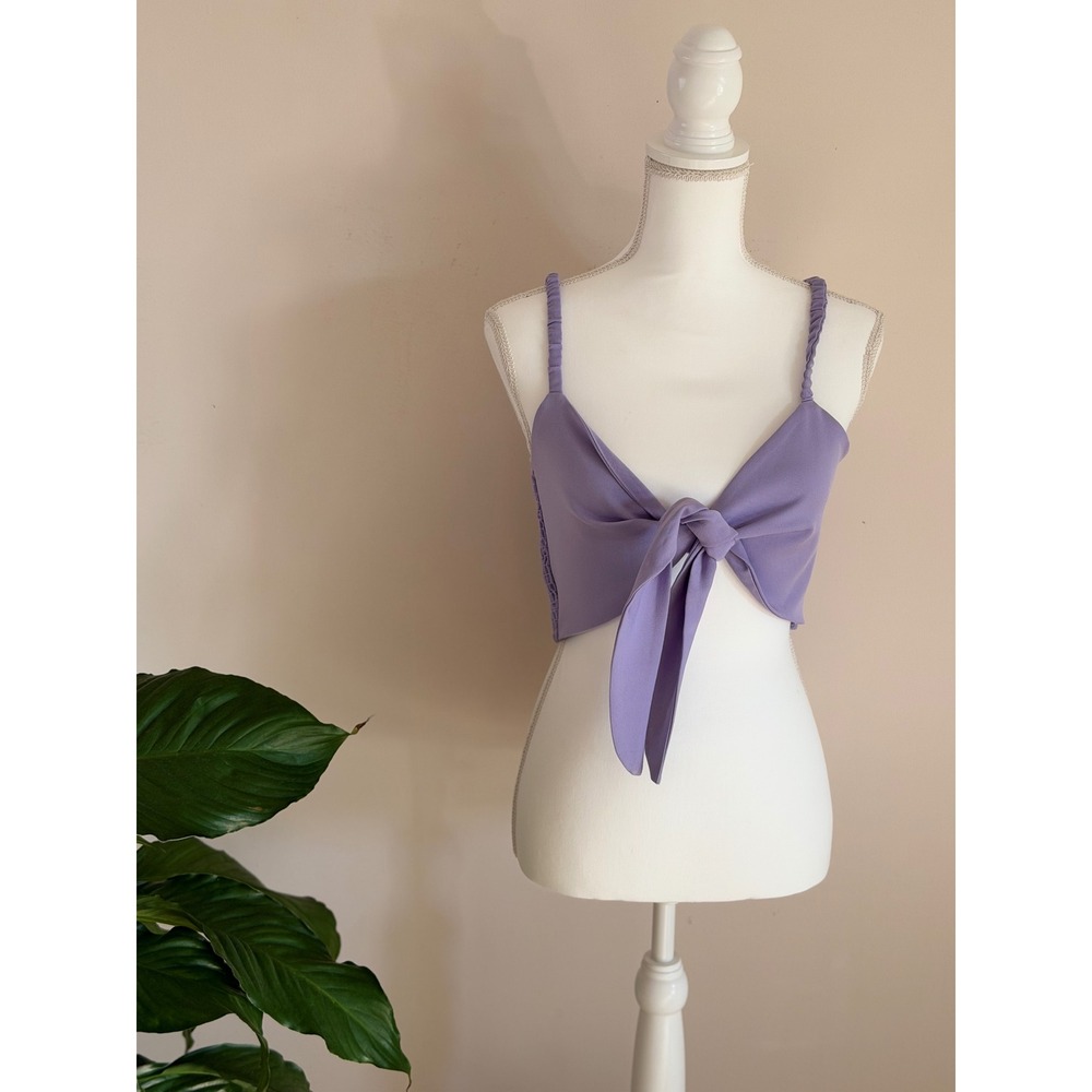 Le Lis Garota Lavender Purple Tie Front Smocked Back Crop Cami Medium NEW